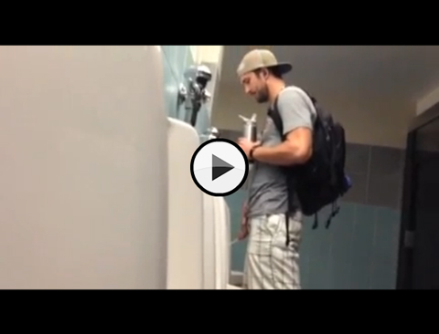 Tall Hunky Dude in Public Urinal